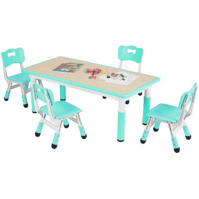Kids Table and 4 Chair Set, Height Adjustable Toddler Table and Chair Set, Non-Slip Legs, Graffiti Desktop, Large Children Activity Table by Zoomie Kids