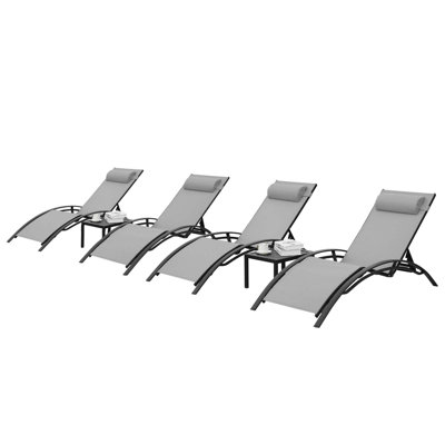 Melisa Poolchairs Patio Chaise Lounge Set With Headrest, 5-Level Adjustable Sunbathing Tanning Poolside Recliner Chairs With Side Table For Outdoor Be by Hokku Designs
