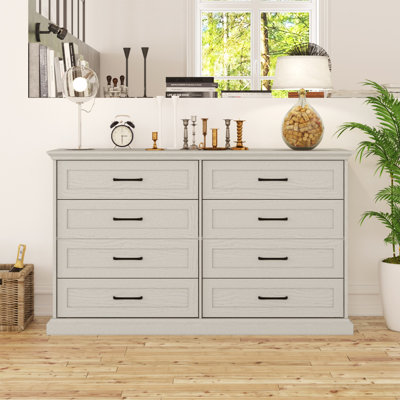 Fransheska 8 Black Handle Drawer Dresser Chest Wood Storage Cabinet For Living Room by Lark Manor