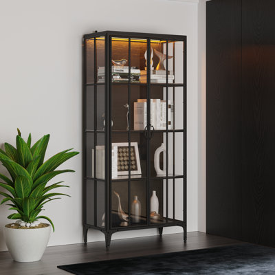 70.9" H Black Glass Display Cabinet With LED Lighting by 17 Stories