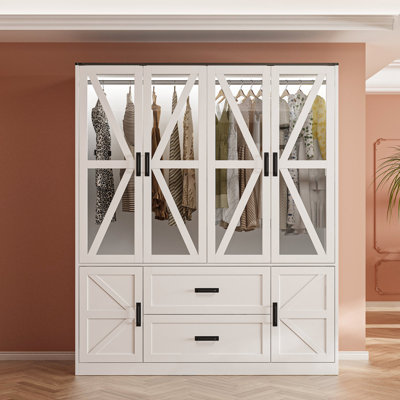 63" Wide 6-Door Armoire With 2 Drawers & 3-Color Led Lights by Laurel Foundry Modern Farmhouse