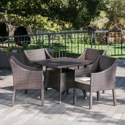 Arevalo Outdoor Wicker 5 Piece Dining Set with Cushions