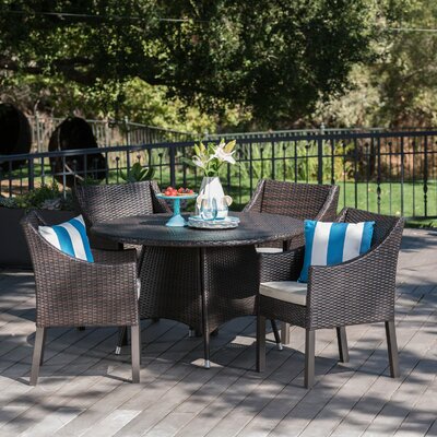 Arevalo Outdoor Wicker 5 Piece Dining Set with Cushions by Ivy Bronx