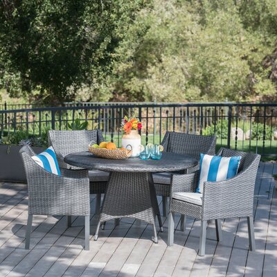 Arevalo Outdoor Wicker 5 Piece Dining Set with Cushions by Ivy Bronx