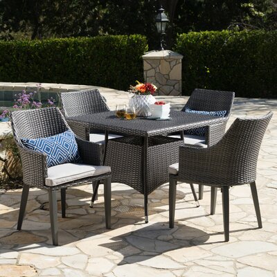 Backlund Outdoor Wicker Square 5 Piece Dining Set with Cushions by Ivy Bronx