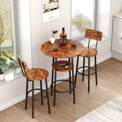 Bistro Table and Chairs Set of 2, 3-Piece Bar Table and Chairs, Small 2-Tier Round Dining Table by 17 Stories