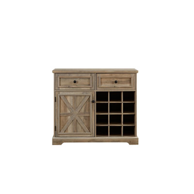 Farmhouse Buffet Cabinet with Storage Sideboard with 2 Drawers, Wine Bar Cabinet with Removable Wine Racks Storage Shelves, Liquor Coffee Bar Cupboard by iYofe