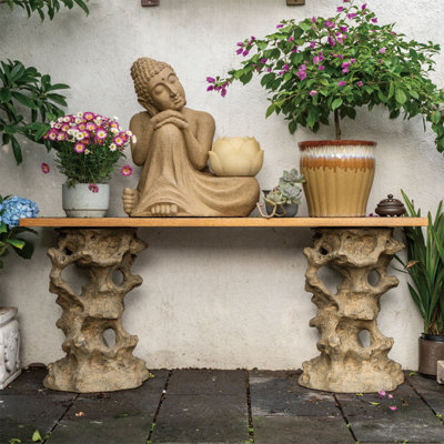 Outdoor solid wood flower rack bonsai shelf by Sleek Surface Designs