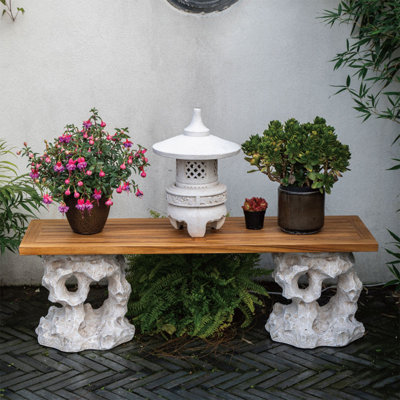 Outdoor solid wood flower rack bonsai shelf by Sleek Surface Designs