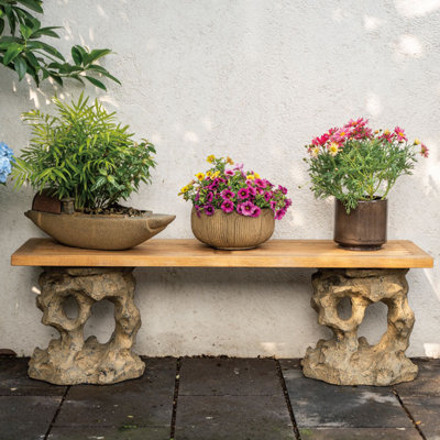 Outdoor solid wood flower rack bonsai shelf by Sleek Surface Designs