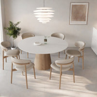 Modern Round Dining Table, White Cream by Sleek Surface Designs