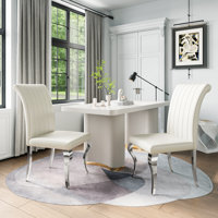 Modern PU Upholstered Dining Chair With Stripe Backrest by Mercer41