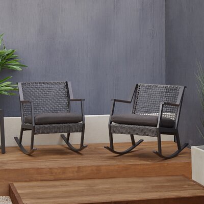 Calvin 37" Wicker Outdoor Rocking Chair With Cushions (Set of 2) by Real Flame by Beachcrest Home