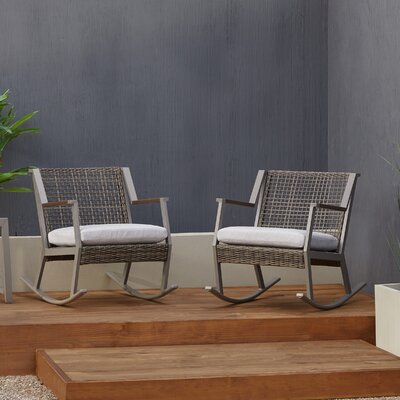 Calvin 37" Wicker Outdoor Rocking Chair With Cushions (Set of 2) by Real Flame by Beachcrest Home