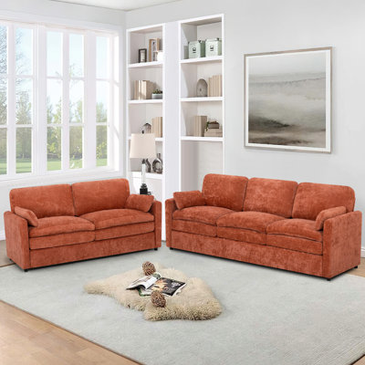 69" & 89" Modern Soft Sofa With Upholstered Cushion, Chenille 3-Seat And 2 Seater Sofa With Well-Filled Pillows, Upholstered 2-Piece Couch For Living by JDI