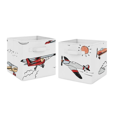 Vintage Airplane Red And Blue Fabric Storage Bin By Sweet Jojo Designs by Sweet Jojo Designs