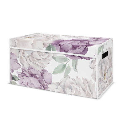 Peony Floral Garden Lavender Purple and Ivory Storage Brushed Microfiber Fabric Toy Box