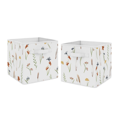 Watercolor Floral Garden Sage Green Brushed Microfiber Fabric Storage Bin (Set of 2) by Sweet Jojo Designs