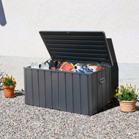 Wondrous Iconic Modern Steel Lockable Deck Box with Wheels in Gray