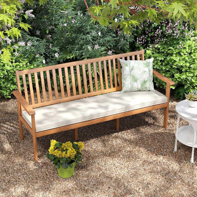 Outdoor 3-Seat Acacia Wood Bench, 64 Inches Extra Long Chair With Cushion, Slatted Seat & Backrest, 3-Person Patio Wood Bench For Backyard, Porch, Bal by JES ENTERPRISES