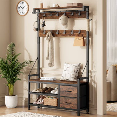5-In-1 Hall Tree With Shoe Bench, Coat Rack, Hooks, Drawers & Top Shelf – Entryway Organizer With Extra Large Shoe Storage For Mudroom Or Foyer by Jovego