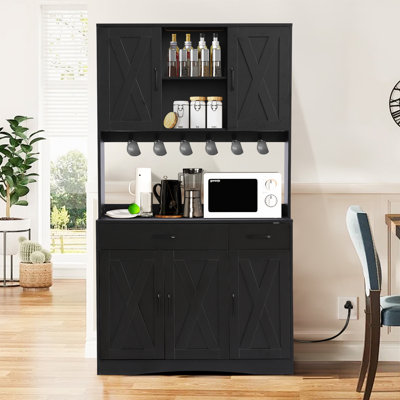 71" Kitchen Pantry Cabinet, Pantry Cabinet With Charging Station, Storage Cabinets With Door, Adjustable Shelves And Hooks, Farmhouse Kitchen Hutch Fo by JOVNO