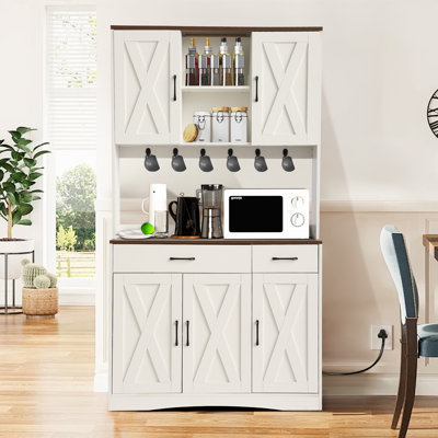 71" Kitchen Pantry Cabinet, Pantry Cabinet With Charging Station, Storage Cabinets With Door, Adjustable Shelves And Hooks, Farmhouse Kitchen Hutch Fo by JOVNO