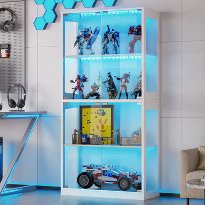 Display Cabinet With Glass Doors, 4-tier Curio Display Case, Collectibles Display Shelf With 12 Color Lights, Toy Bookshelf And Bookcase Cabinet For C by JOVNO