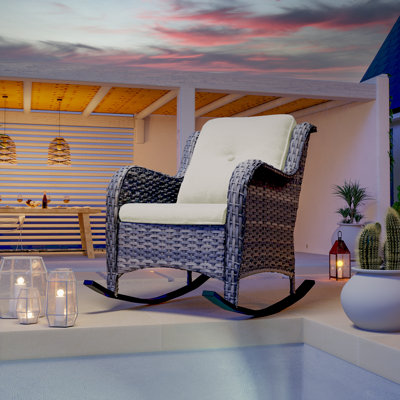 Outdoor Patio Wicker Rocking Chair with Cushions by Red Barrel Studio