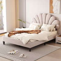 Full Size Upholstered Platform Bed With Flower Pattern Velvet Headboard by SHANRUGUOJI