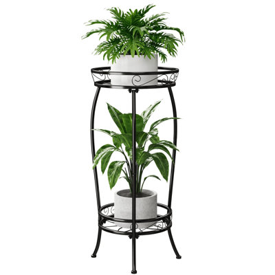 2-tier Metal Plant Stand For Indoor Plants, Rustproof Iron Plant Shelf, 27" Tall Corner Plant Holder For Outdoor Garden, Patio, Balcony Decor, Black by Kebe