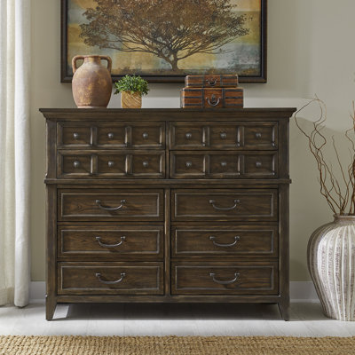 Trelawny 10 Drawer 58" Wide Dresser - Saddle Brown by Canora Grey
