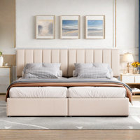 Platform Bed Upholstered Platform Bed Included Two Twin Size Beds, Hydraulic Storage Systems And Vertical Stripe Headboard by mosaicmotifco