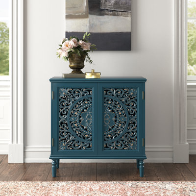 Hayter 32" Tall 2-Door Openwork Carving Accent Cabinet with Solid Wood Legs by Langley Street