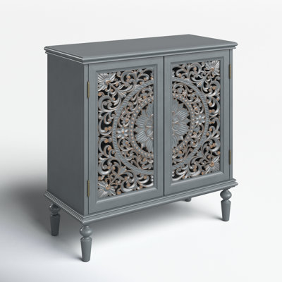Hayter 32" Tall 2-Door Openwork Carving Accent Cabinet with Solid Wood Legs by Langley Street