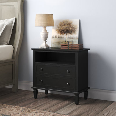 Amberlyn 28.2" W Traditional 2-Drawer End Table with Charging Station and Solid Wood Legs and Open Shelf by Kelly Clarkson Home