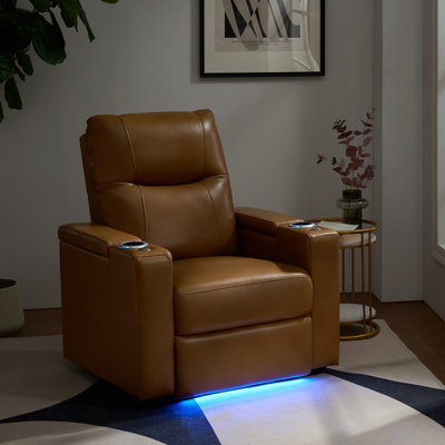 Lapin Genuine Leather Dual Motor Home Theater Power Recliner with Adjustable Power Headrest by Wrought Studio