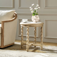 Aristidh 20"W Farmhouse Solid Wood End Table With Marble Pattern Top by Lark Manor