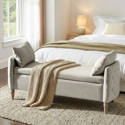 Aristides Farmhouse 59"W Flip Top Storage Bench With Two Pillows and Solid Wood Legs by Wade Logan