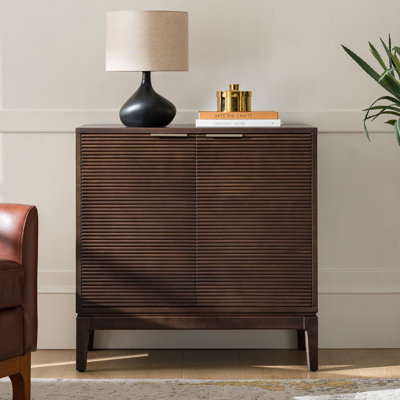 Soline Felix 32"Tall Mid-century Modern 2 Fluted Solid Wood Door with Adjustable Shelves Accent Cabinet