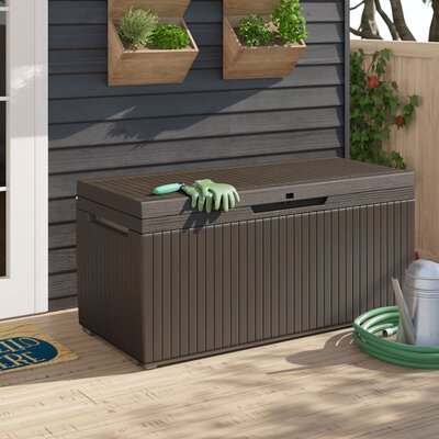 Keter Springwood 80 Gallon Durable Resin Outdoor Storage and Organization Deck Box For Patio Furniture and Supplies, Brown by Keter