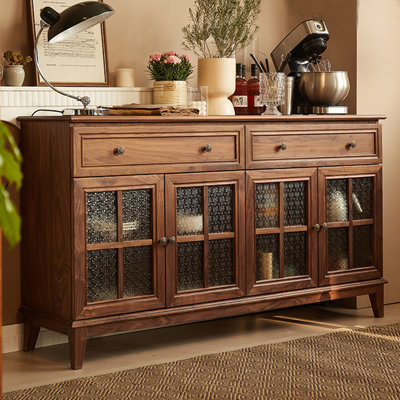 Walnut Sideboard with Large Storage and Glass Door by Vivid Space Creation