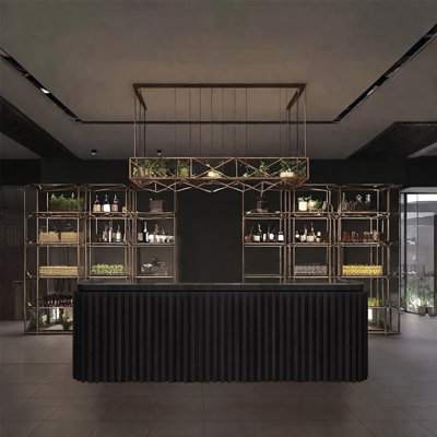 110.23-Inch Rustic Front Desk and Bar Counter with Storage and Wine Rack for Bars and Reception by KPXU Bar Counter