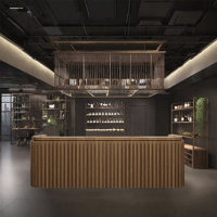 110.23-Inch Rustic Front Desk and Bar Counter with Storage and Wine Rack for Bars and Reception
