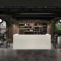 Bar Counter Front Desk with Dual Countertops, Wine Storage, Lockable Drawers, and Cabinet Storage by KPXU Bar Counter