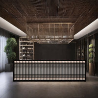 Bar Counter Front Desk with Single Countertop, Wine Storage, Lockable Drawers, and Cabinet Storage by KPXU Bar Counter
