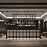 Bar Counter Front Desk with Single Countertop, Wine Storage, Lockable Drawers, and Cabinet Storage by KPXU Bar Counter