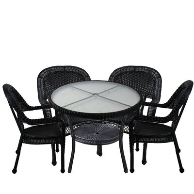 5-Piece Black Resin Wicker Patio Dining Set with Tempered Glass- 39"