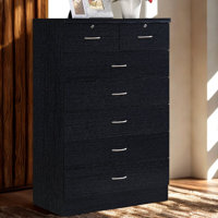 7-Drawer Dresser 31.5 inch Wide Wood Chest with 2 Locking Drawers for Bedroom Clothing Organization and Storage, by L
