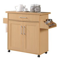 Kitchen Island with Spice Rack and Towel Holder, Storage Cart with Utensil Drawer, Interior Cabinet Storage and Locking Wheels by L